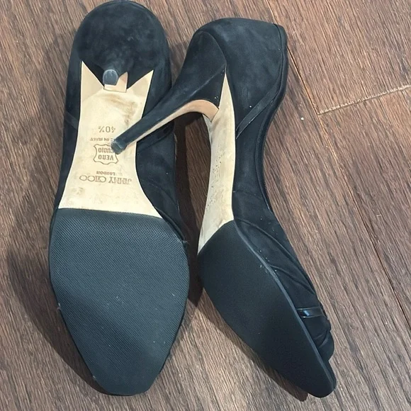 Jimmy Choo Boutique Black Suede Peep Toe Pumps Size 40.5/10.5